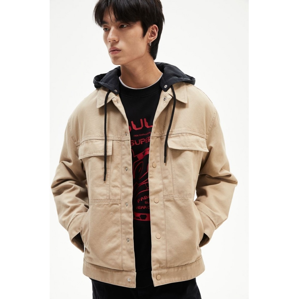 H&M ルーズフィットフード付きデニムジャケットベージュ
