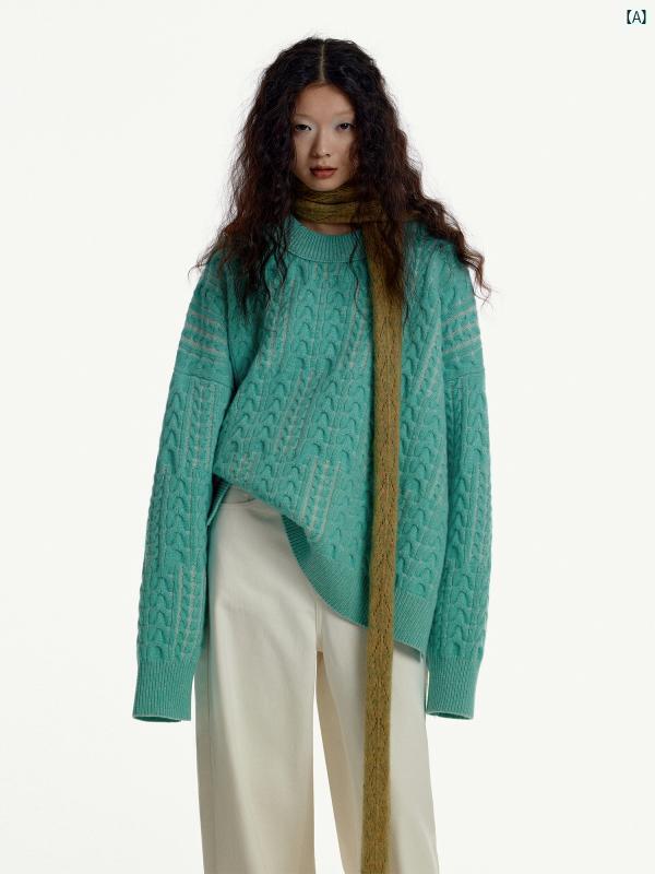 レディース　ファッション　レディースファッション　海外風 オール ウール ツイスト セーター メンズレディース オーバー サイズ レトロ ヘビーウェイト