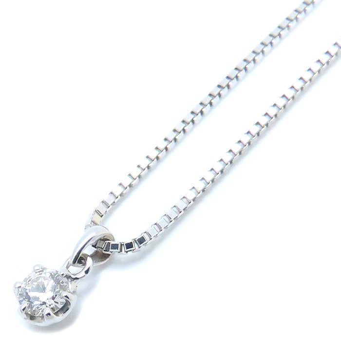 ダイヤモンド ネックレス 一粒ダイヤモンド0.10ct ベネチアンチェーン K18WG ホワイトゴールド/76181【中古】