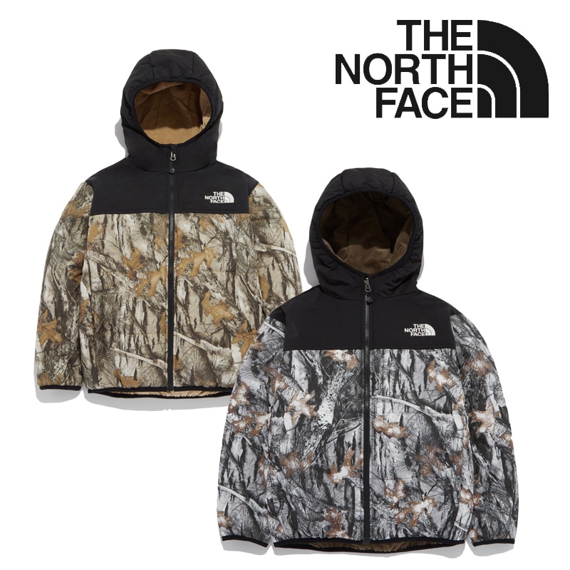 [NJ3NQ61] Kids NOVELTY RVS NUPTSE PADDING HOODIE 軽量ストレッチ ふんわりボア裏地 撥水防風 迷彩柄フードアウター 体温調節しやすく秋冬の外出に便利