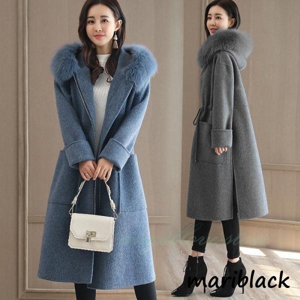 チェスターコート オルチャン あったか ロング丈 レディース ゆったり フェイクファー付き ファスナー シンプル アウター　おしゃれ 大きいサイズ　秋冬