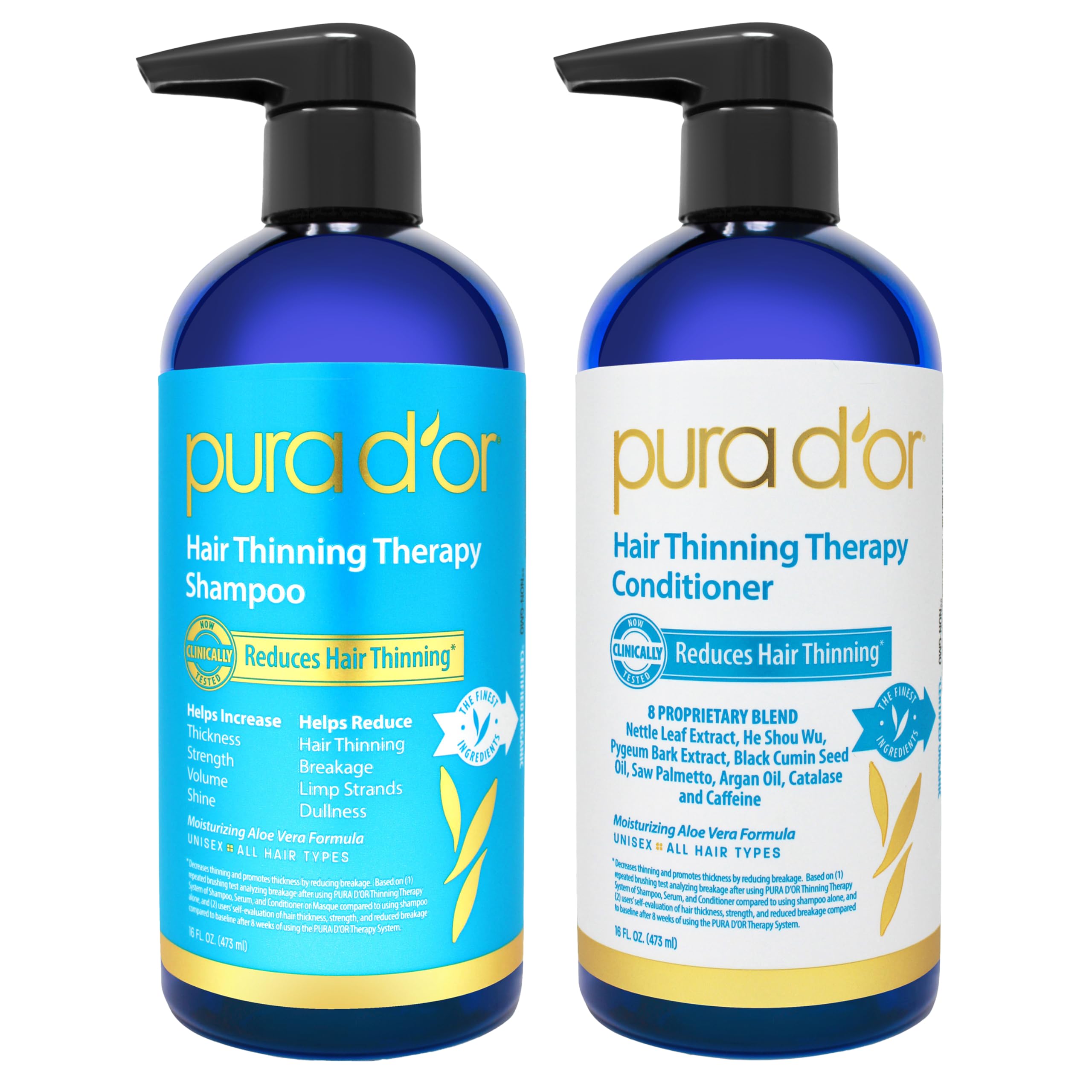 PURA D OR 薄毛セラピー 保護セット オルガンオイルビオチン&天然成分配合全ての髪質に男性にも女性にも(パッケージが異なる場合があります) シャンプー＆コンディショナー