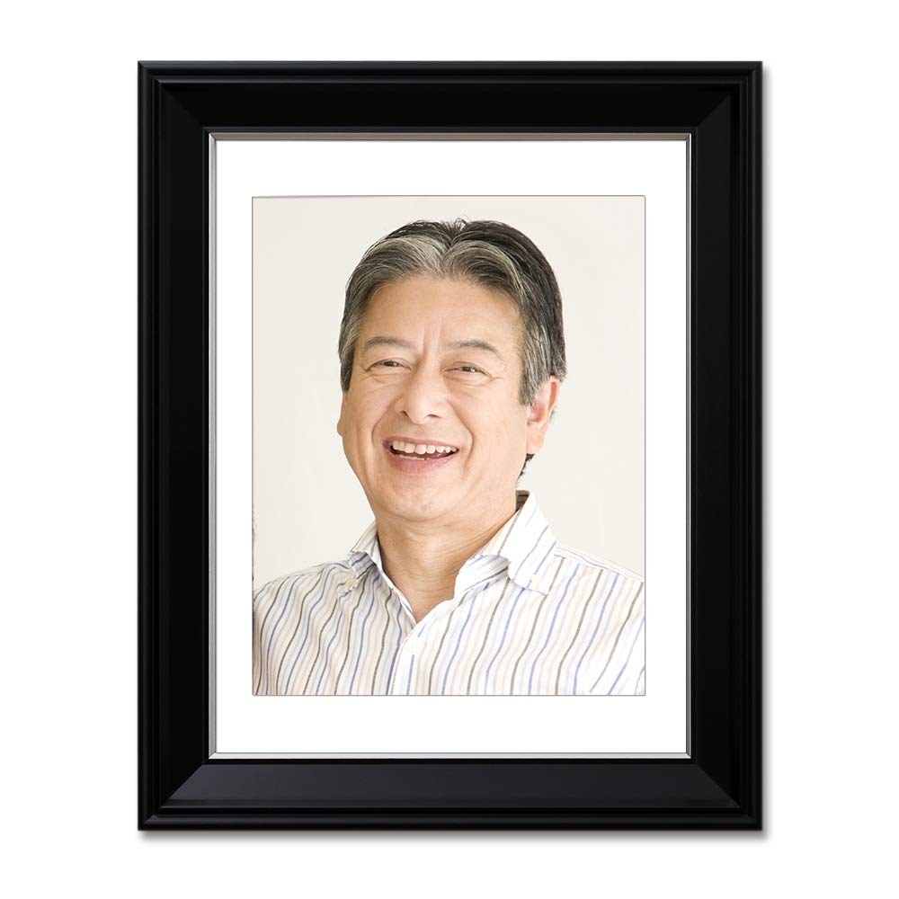 大額 遺影額 【寸五入山】マット付 黒 額縁 写真額 (黒(面銀))