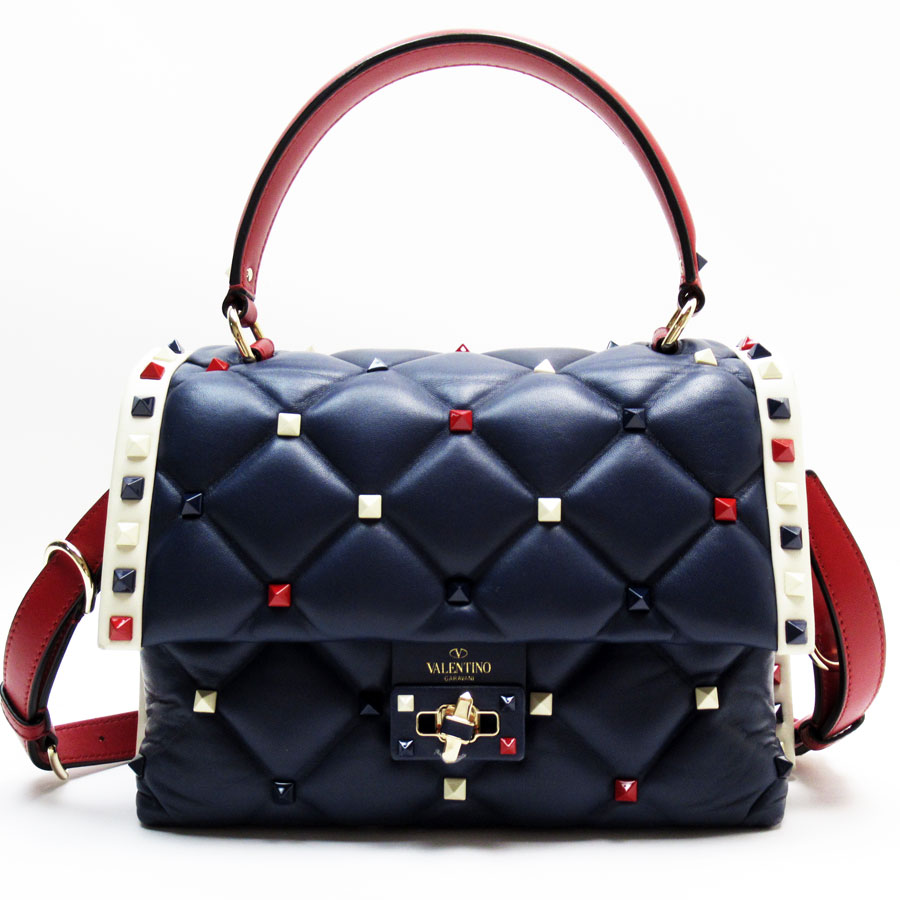 ヴァレンティノ ガラヴァーニ Valentino Garavani ハンドバッグ ショルダーバッグ レザー ネイビー/ダークレッド/オフホワイト レディース w0706g
