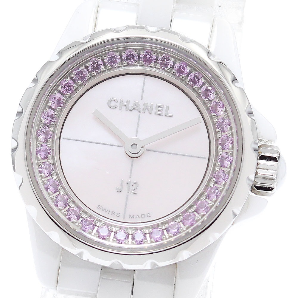 シャネル CHANEL H5512 J12 XS ピンクサファイア 白セラミック 1200本限定 クォーツ レディース 箱・保証書付き_874540【中古】