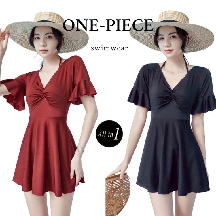 水着 レディース ワンピース フリル 体型カバー オトナ女子 お腹 露出控えめ 水着 バックシャン 小胸 盛れる 水着 セクシー ワンピース パッド付き ノンワイヤー カバーアップ 韓国 体型カバー