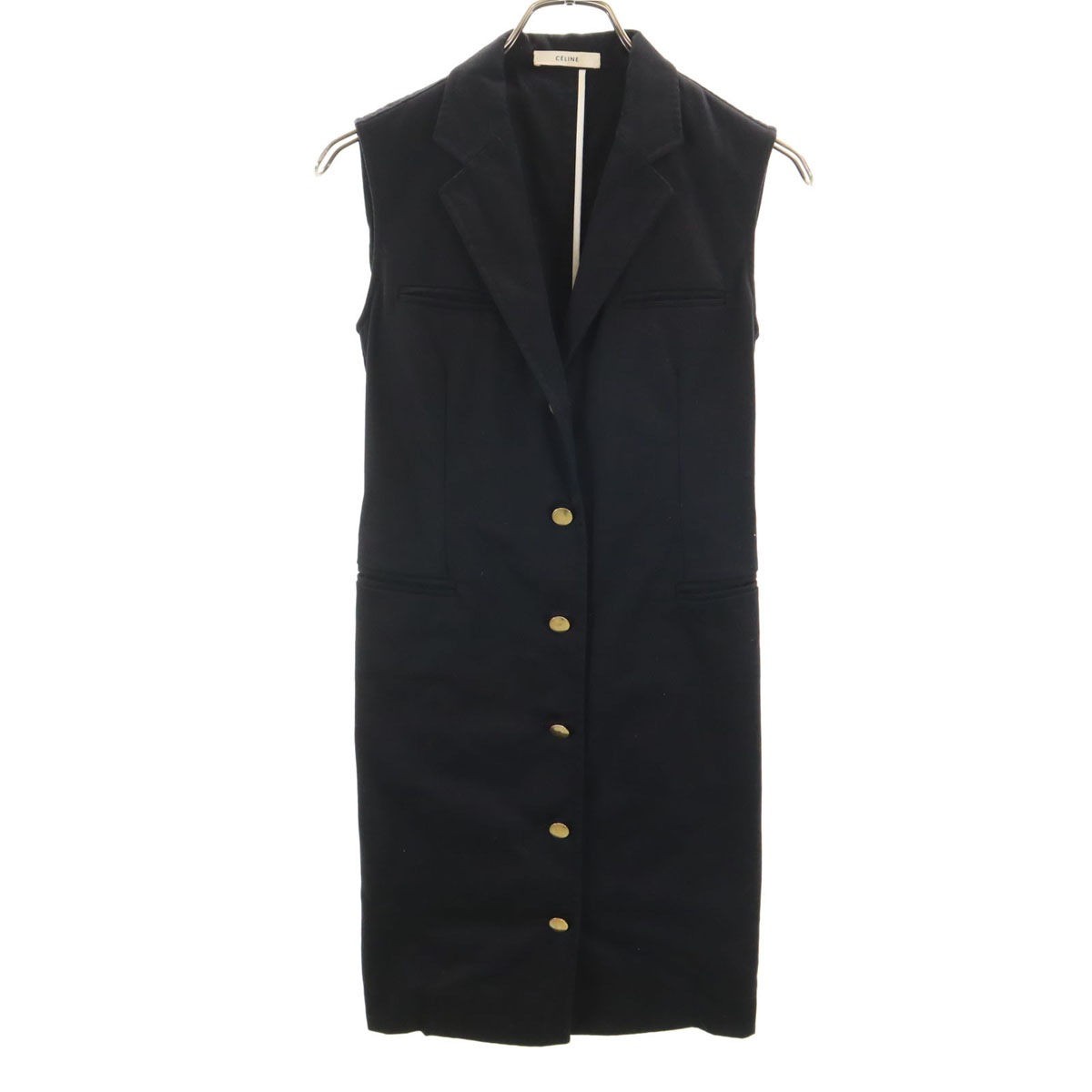 フランス製 半袖 ロング ベスト 36 ブラック レディース 古着