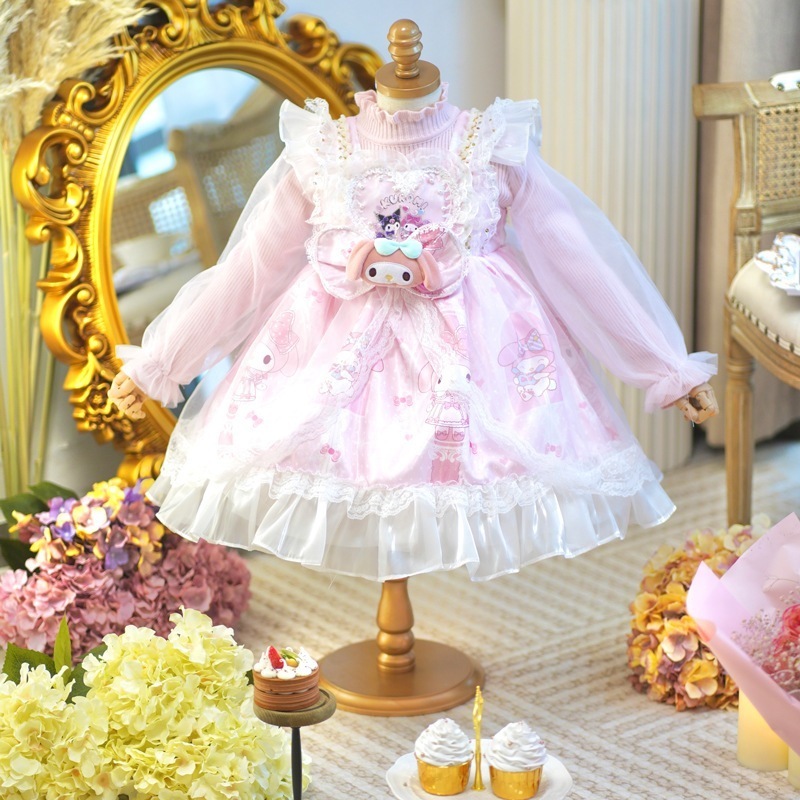 【送料無料】女の赤ちゃんメロディーロリータドレス秋と冬のベルベットニットスカートロリ少女誕生日プリンセスドレス