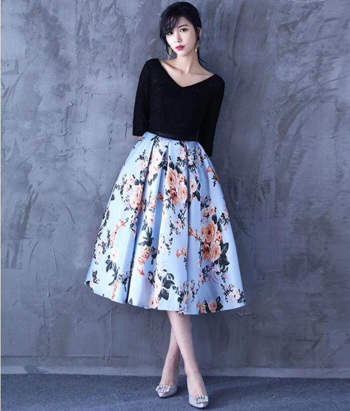 パーティードレス お洒落 成人式 ウエディングドレス Aライン ドレス 発表会 演奏会 レディース ワンピース 黒 花柄 20代30代40代50代 結婚式 二次会 きれいめ 可愛い 衣装 ミモレ丈ドレ