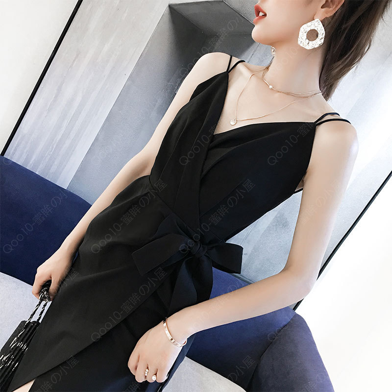 セレブブラックイブニングドレスレディース新作誕生日パーティーフレンチキャミソールワンピースパーティードレス-41