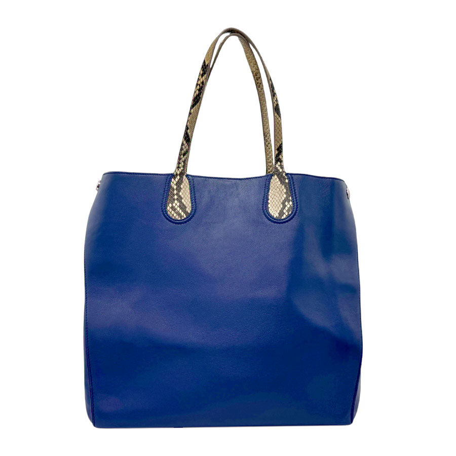 クリスチャンディオール Christian Dior ハンドバッグ レザー/パイソン ブルー/ベージュ ユニセックス n0739