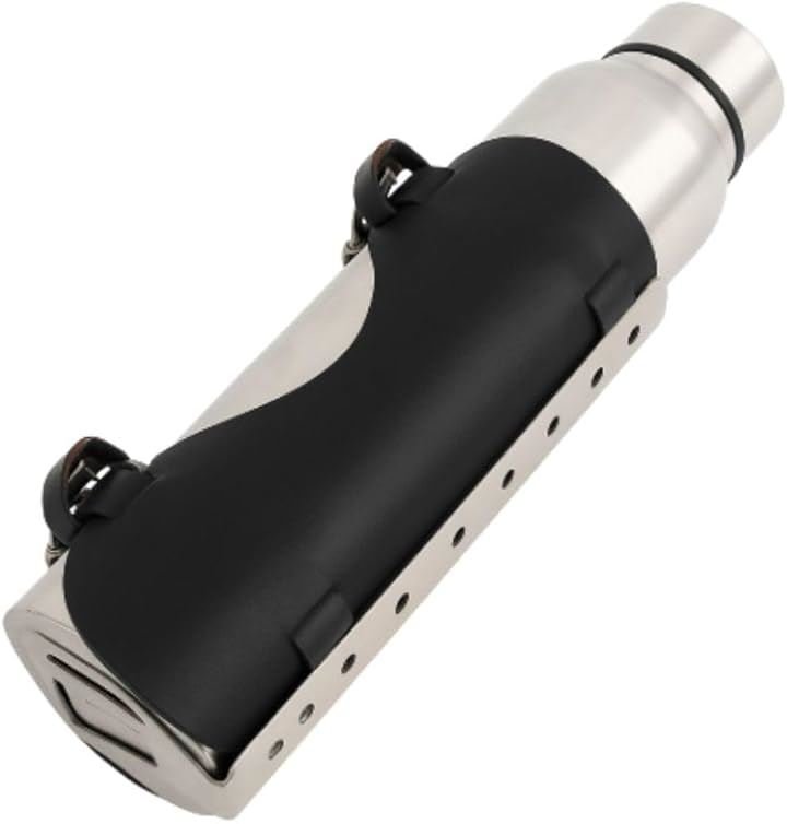 エマージェンシー ガソリンタンク 1L ステンレス製 携行缶 レザーケース 落下防止 固定バンド付 汎用(シルバー)