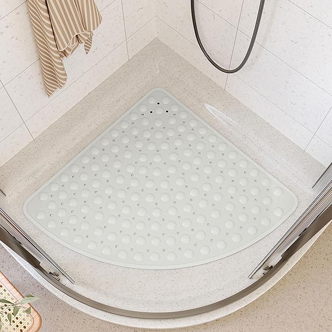 吸盤付きシャワーマット滑り止め吸盤グリップ付き足に快適汚れや排水管の詰まりはありませんバスルームの濡れたシャワーエリア用(White,Length 65CM*width 65CM)