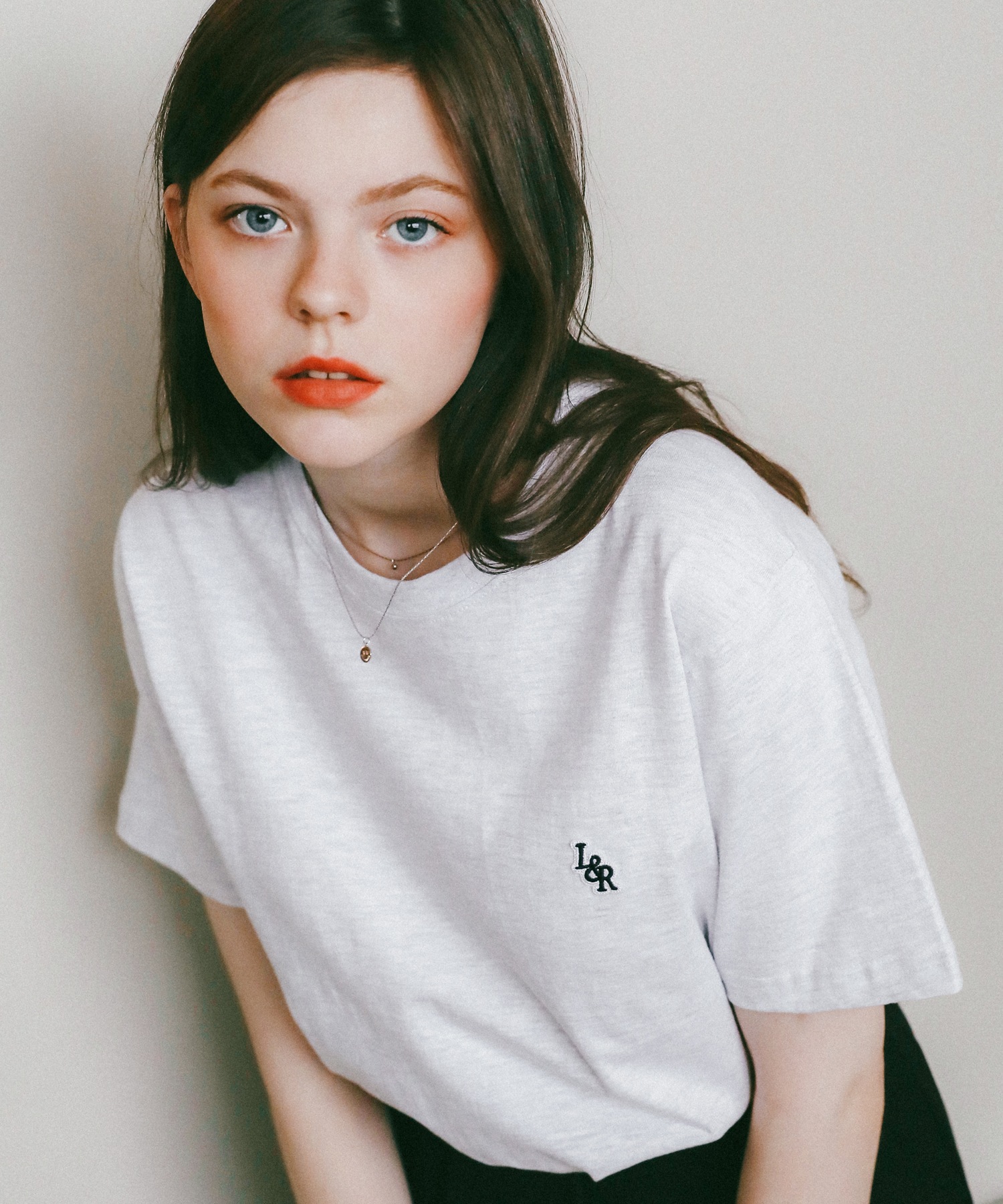 LOSSYROW L&R パッチポイントショートスリーブ T シャツホワイトメランジ