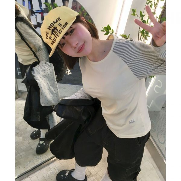 (ウーマン) レグランスストライプ配色 ロングスリーブ-クリーム