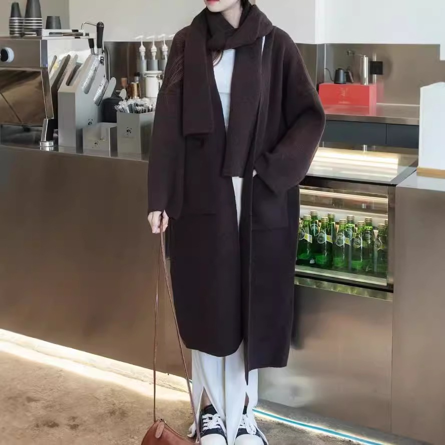 スカーフを身に着けている女性のための怠惰なミドル丈セーター コート高級ルーズ ニット カーディガン トップ 417 5,550円