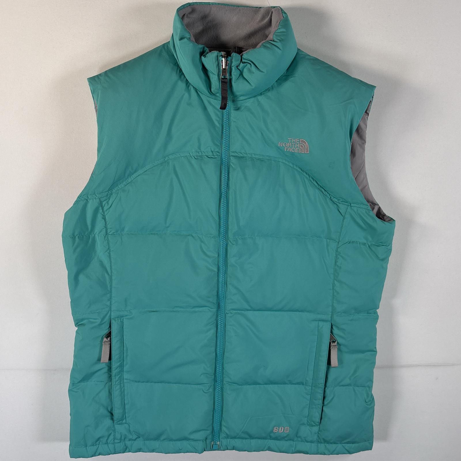 古着 ダウンベスト ワンポイントロゴ刺繍 600fill フルジップ XL ティファニーブルー レディース