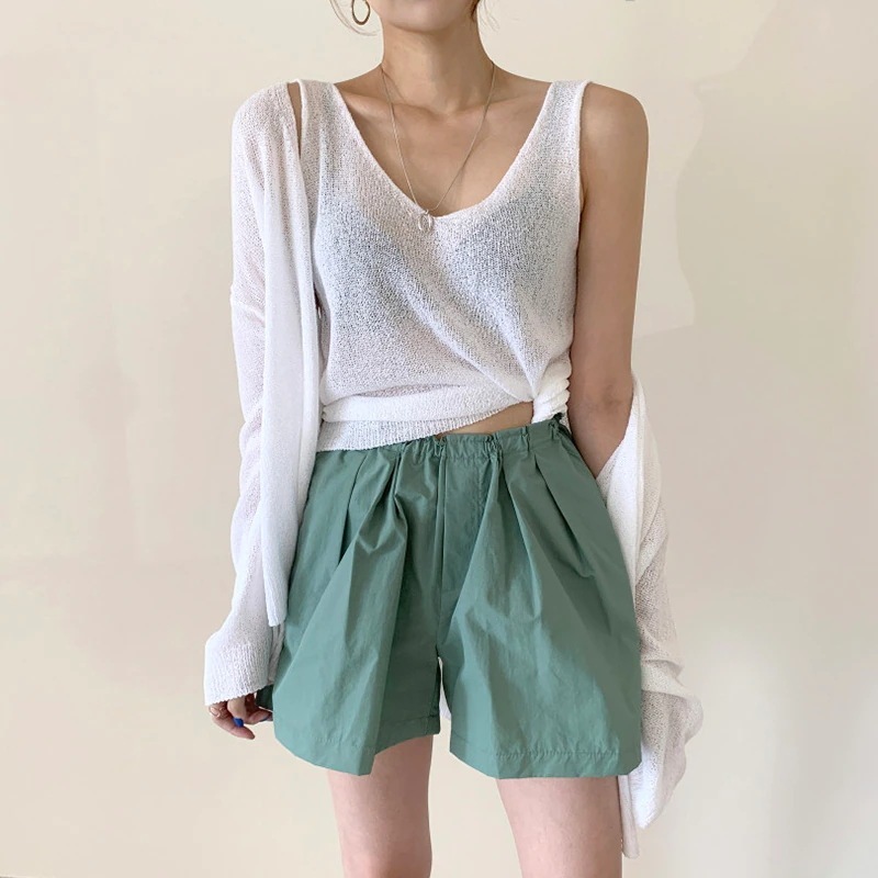 セットアップ レディース カーディガン ノースリーブ トップス サマーニット 薄手 長袖 ラウンドネック ストレート セット 無地 春 夏 旅行 ビーチ 楽ちん レイヤード フリーサイズ カーキ