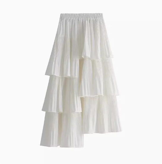 ボトムス スカート ミモレ丈スカート 段フリル ミモレ丈 セミフレア ウエストゴム かわいい 大人可愛い きれいめ シンプル カジュアル 上品 おしゃれ かっこいい 大人女子 こなれ感 個性的 主役級