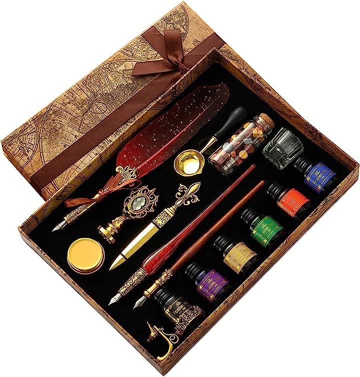 羽ペン 羽根ペン セット つけぺん アンティーク 結婚式 インク別売り(レッド)