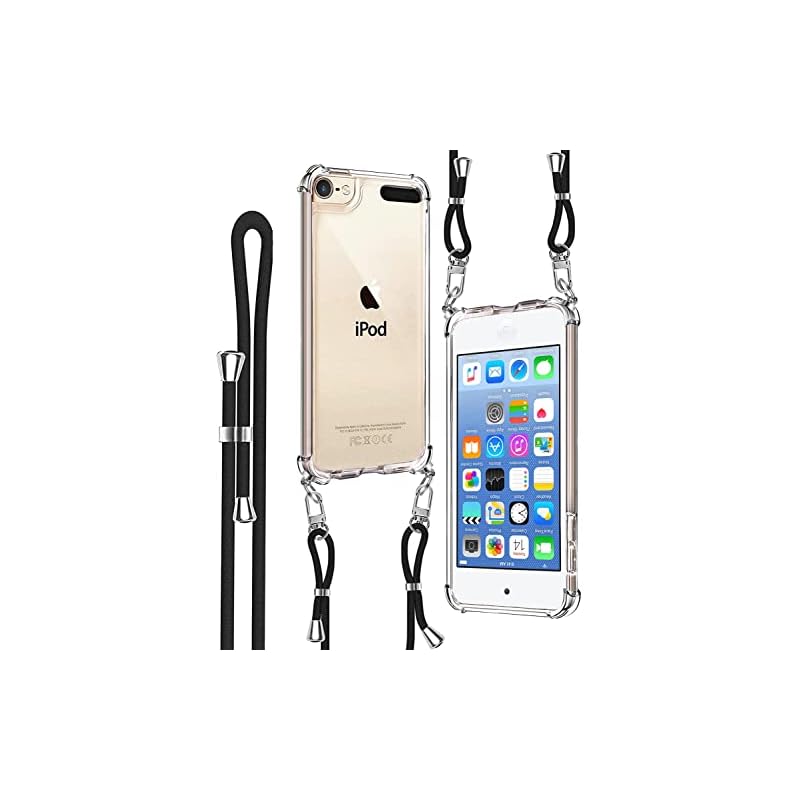 Denaisii ipod touch 5/6/7 ケース クリア ショルダー 耐衝撃 カバー ケース 透明 薄型 肩がけ 首掛け 紐付きバンパー カバー ストラップ付き ストラップホール付き 液晶保