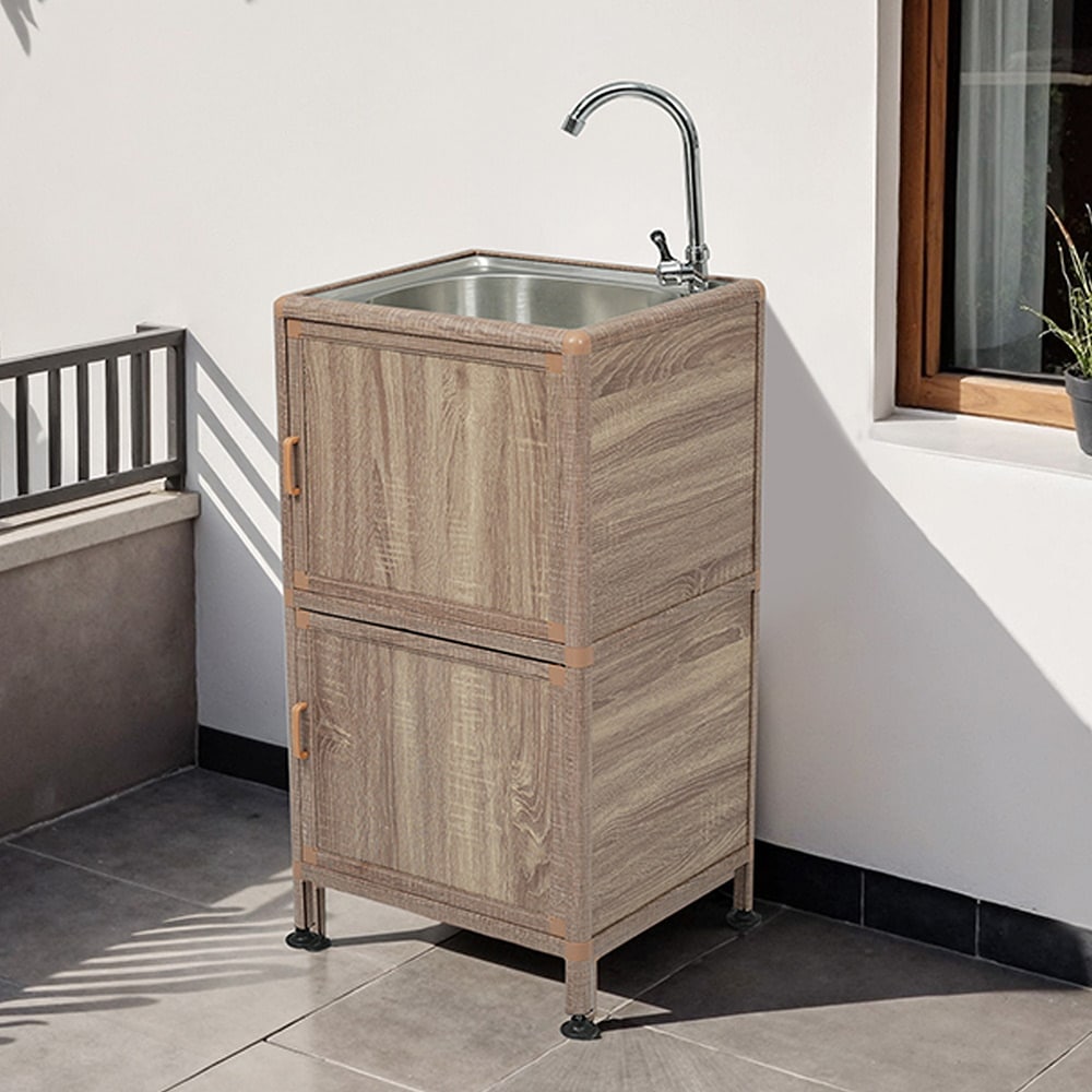 【国内即日発送】囲い付きで便利】屋外 流し台 ステンレス W46×D35×H108cm ガーデンシンク 作業台 キッチン 台所 屋外 簡易 シンク 組み立て簡単 収納棚付 庭 高さ調節 調理台 ガーデ 13,990円