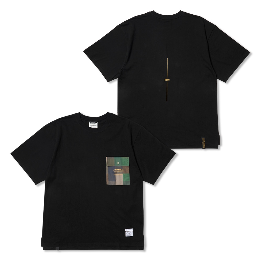 Square Camouflage Pocket Oversized Short Sleeves T-Shirts Black