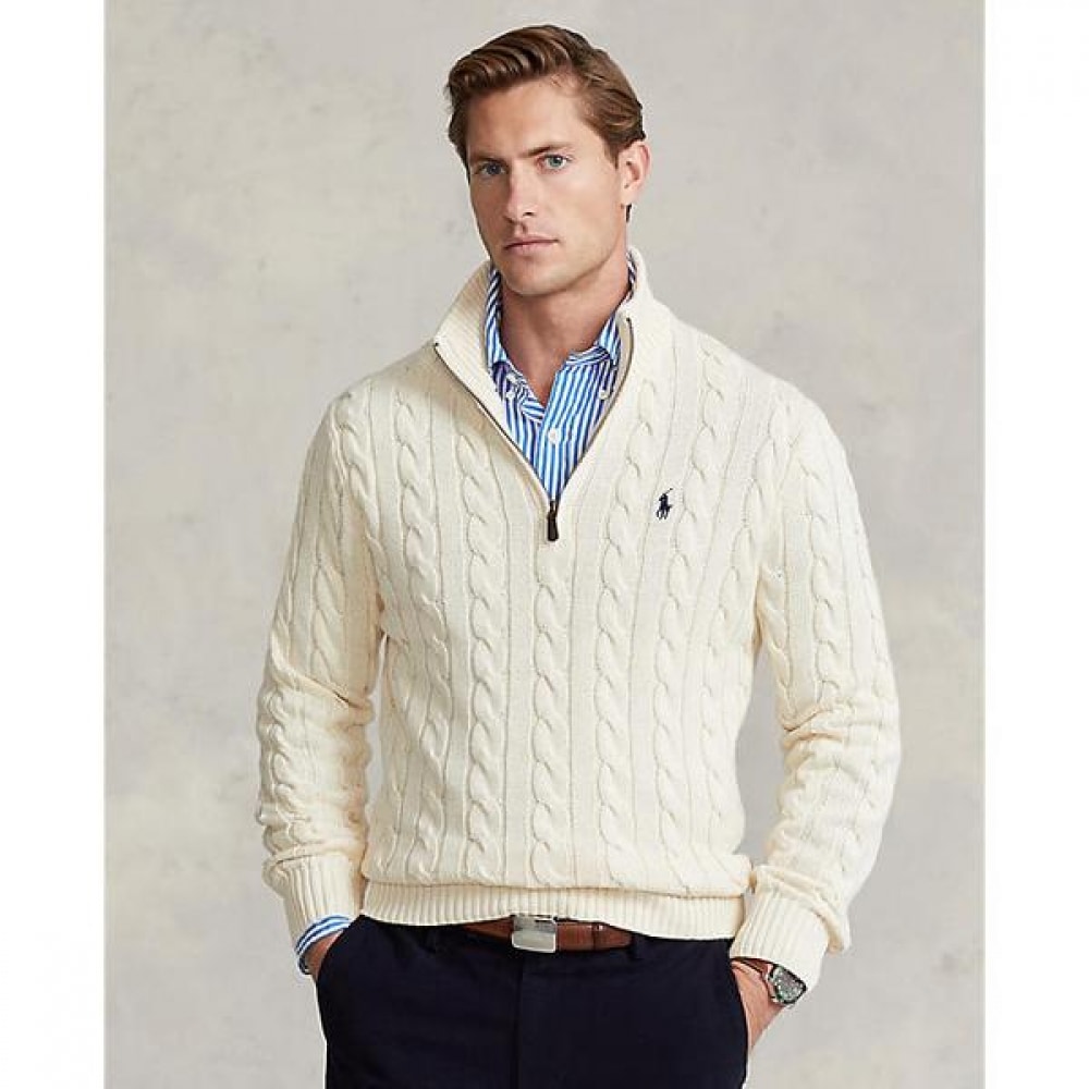 ポロラルフローレンメンズケーブルニットコットンクォータージップセーター (MNPOSWE16820913101)
