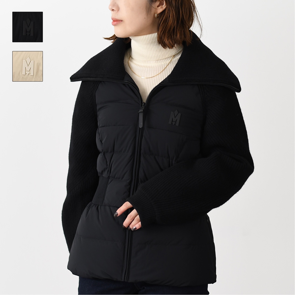 ダウン ニット アウター FOXY リブニット ダウンジャケット レディース ベージュ ブラック ニットジャケット ブルゾン 異素材 冬 防寒