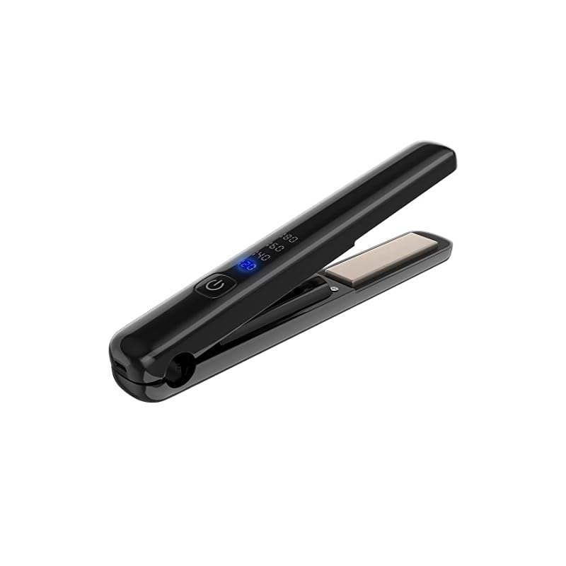ヘアアイロン コードレス ストレート usb充電式 2way カール メンズ ミニ 女性 ポーチ付き (Deep black)