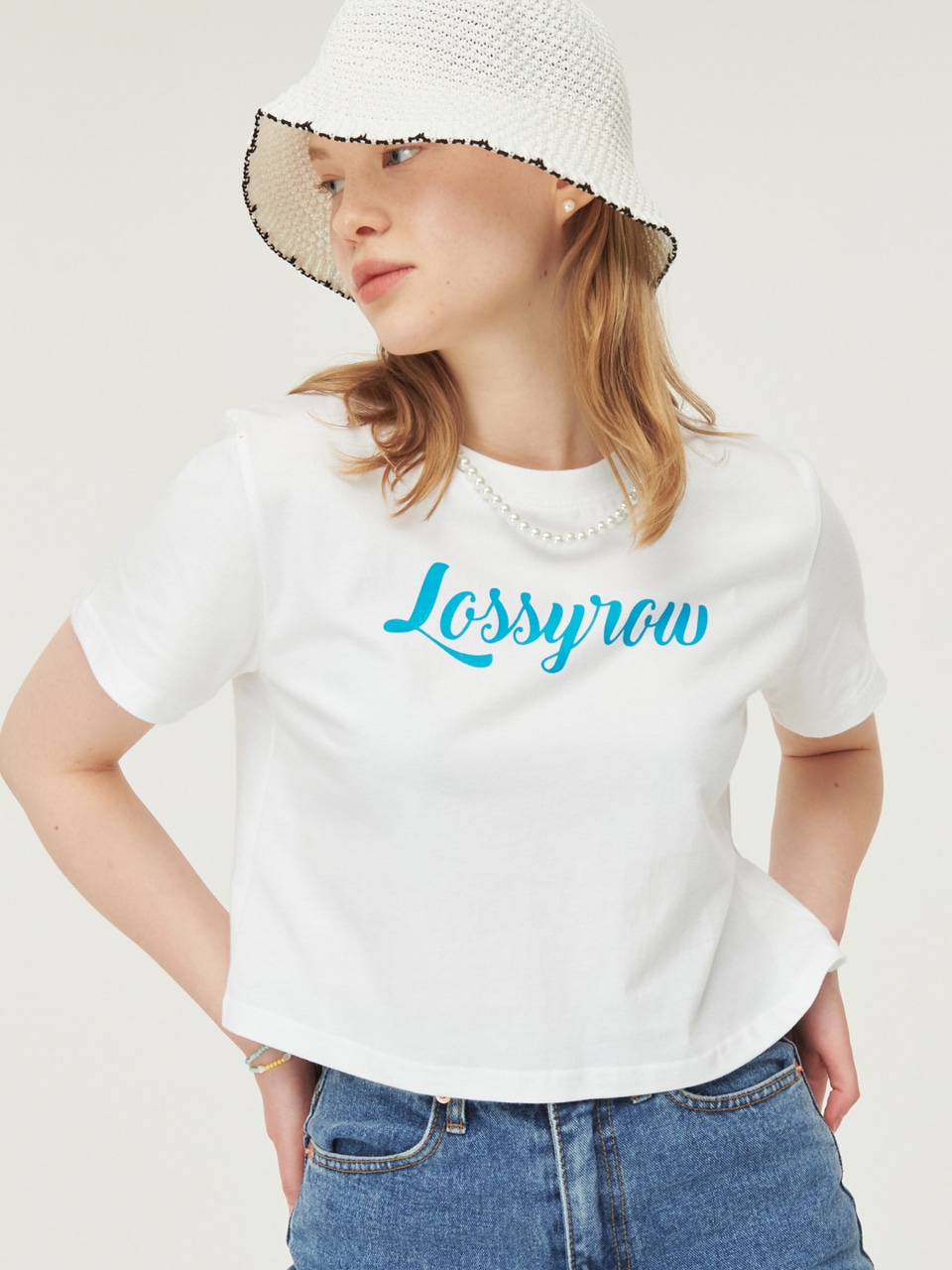 LOSSYROW ロゴクロップハーフスリーブ T シャツ (ホワイト) 5,982円