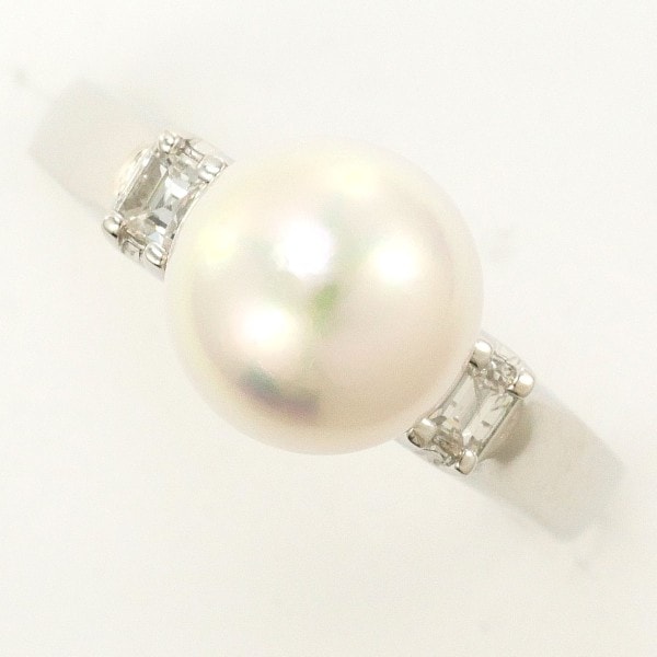 PT900 プラチナ リング 10.5号 パール(真珠) 約8mm ダイヤ 0.14 中古