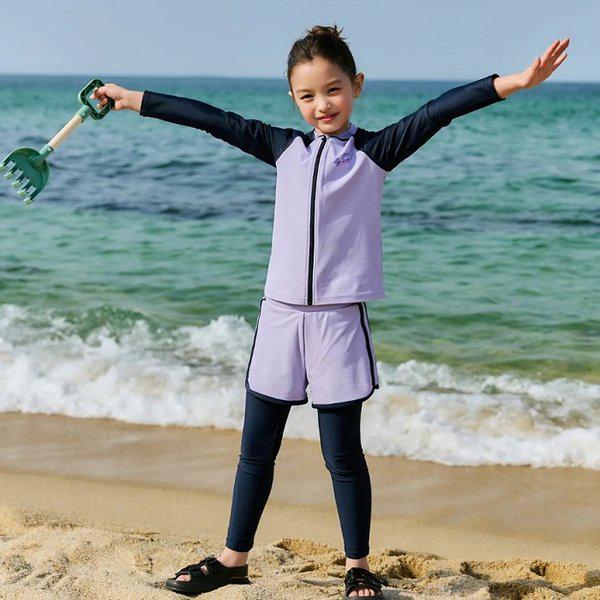 女の子用ビーチセット サークルジップアップ ラッシュガードセット (A5BG1GS07LAV)