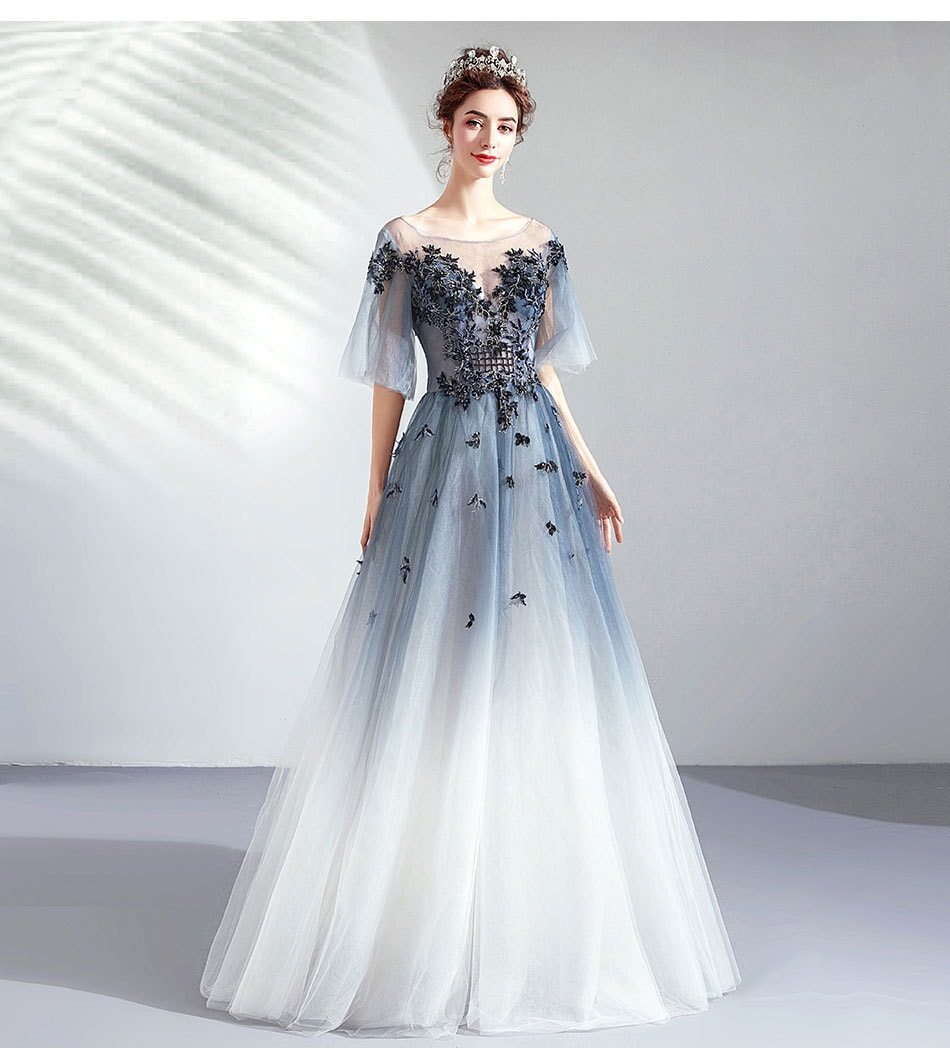 パーティードレス ウェディングドレス花嫁大きいサイズ フォーマル透かし彫り刺繍ロングドレスチュールドレスイブニングドレス司会者結婚式披露宴-288