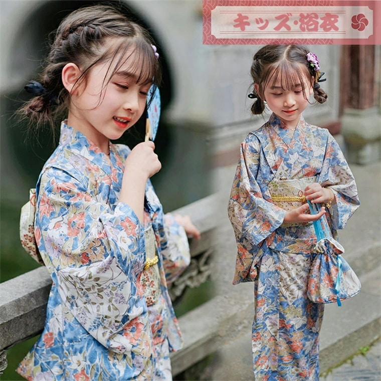 浴衣 子供 ガールズ 花柄 女の子 キッズ 紅葉 ゆかた 単品 可愛い浴衣 子供浴衣 浴衣 簡単着付け ドレス キッズ 花火大会 夏祭り ハロウィン 夏ファッション ダンス発表会 着物 夏服 和装 カ