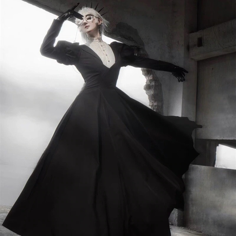 レディースファッション メイド服 ワンピース ロング ロリータ ゴシック風 ワンピース 長袖 ドレス ゴシック風 フィービーcos ダークシスターコスプレ 衣装 クリスマス ハロウイン 2025大人気