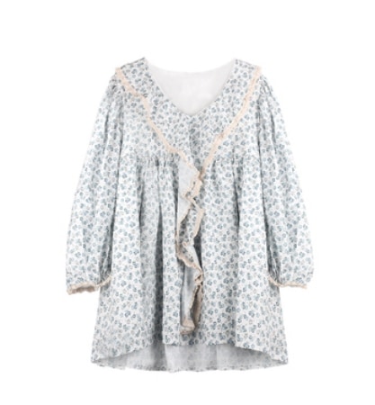 Vネック花柄ブラウス トップス 袖あり 長袖 爽やか 大人スタイル かわいい 大人可愛い きれいめ シンプル 大人 上品 おしゃれ かっこいい 大人可愛い 大人女子 こなれ感 キュート 爽やか