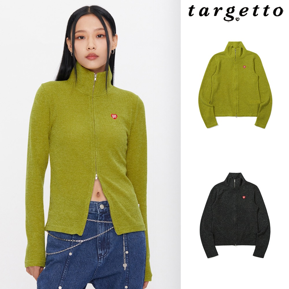 [TARGETTO] MELANGE RIB TWO WAY KNIT ZIP UP