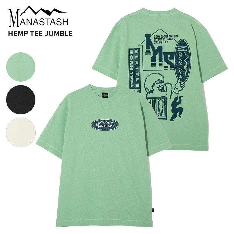 マナスタッシュ メンズ プリント 半袖Tシャツ ヘンプ オリジナル ロゴ Tシャツ トップス カットソー 吸湿 吸汗 UVカット 792-5134005