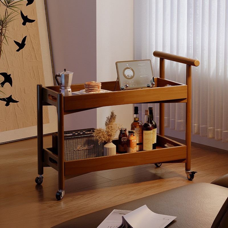 实木移动茶几小推车客厅沙发边几边柜创意边桌带轮置物架零食餐车