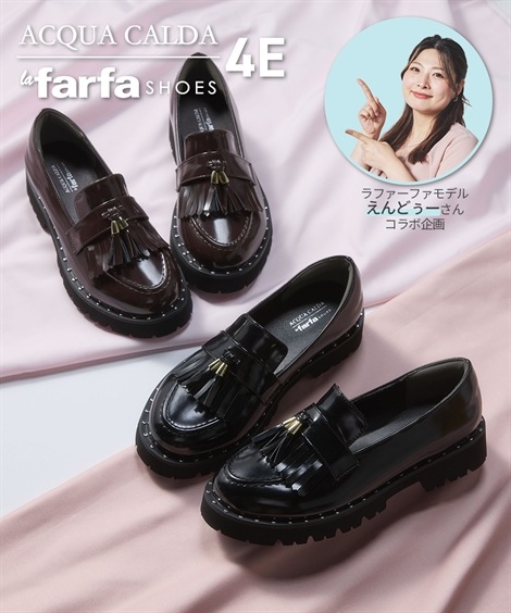 ラウンドトゥ ゆったり幅広 la farfa SHOES ラファーファシューズ タッセル付ローファーシューズ ワイズ4E