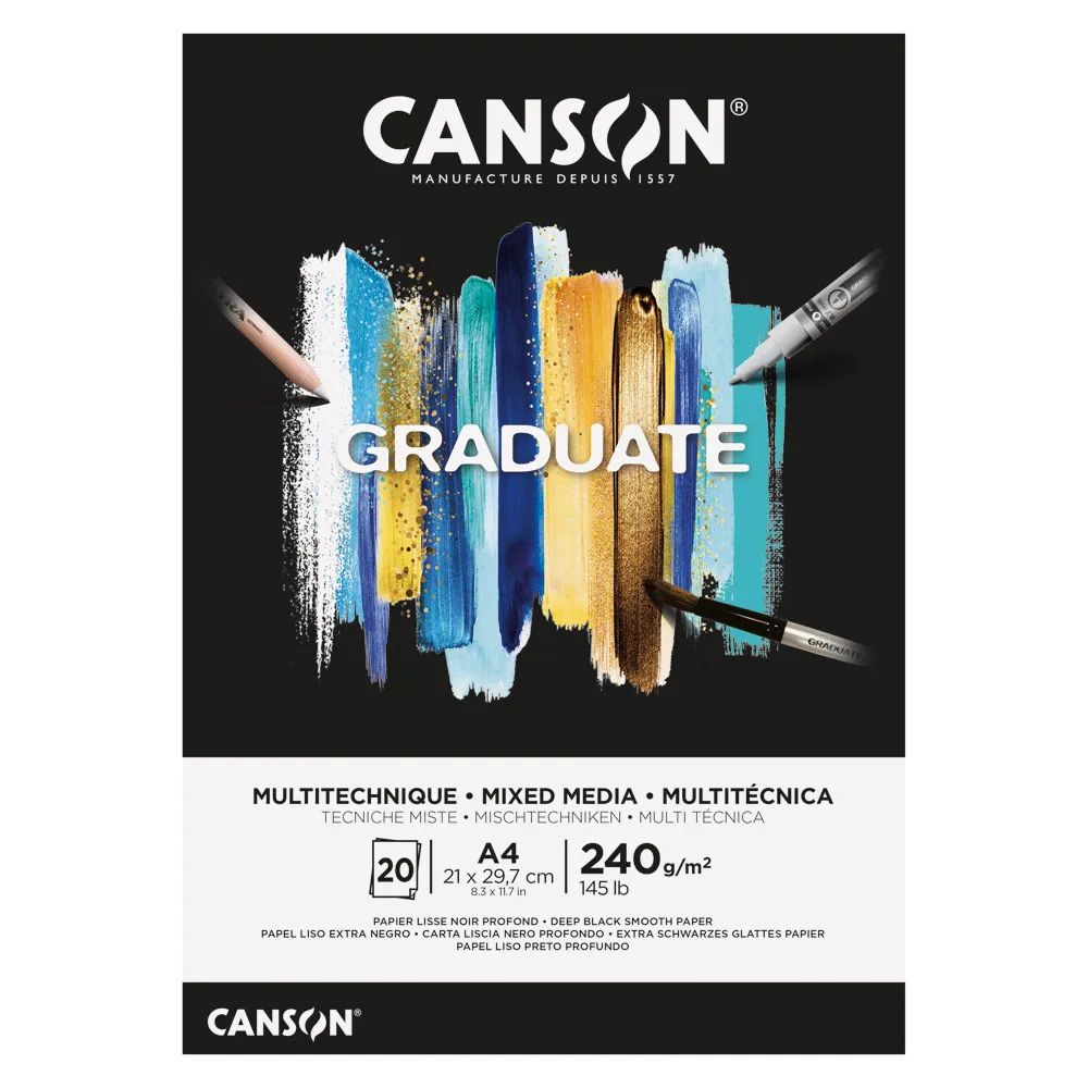 （まとめ買い）スケッチブック キャンソン グラジュエイト パッド ミックスメディア ブラック A4 20枚 C31250P017 [x3]