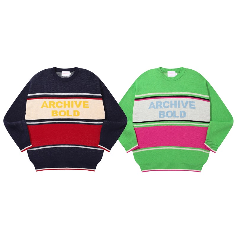 [B1A4 NCT 着用] AB STRIPE PANEL KNIT 韓国 アイドル 秋 冬 長袖 セーター レディース メンズ ゆったり 大きいサイズ