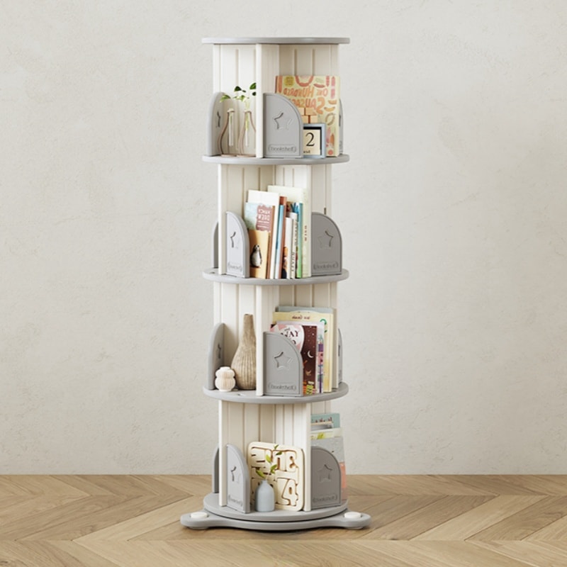 【4段】回転式本棚 飾り棚 絵本棚 360回転本棚 コミック収納棚 本棚 HDPE製 大容量 回転ラック 組立簡単 省スペース 3段 子ども部屋収納
