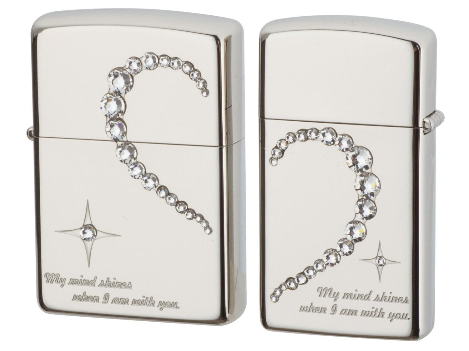 ZIPPO MMWH-NIP ジッポ ペアジッポ ライター マジカルトリック ダブルハート レギュラーサイズ/スリムサイズ 銀メッキ/ラインストーン ペアジッポ専用BOX入