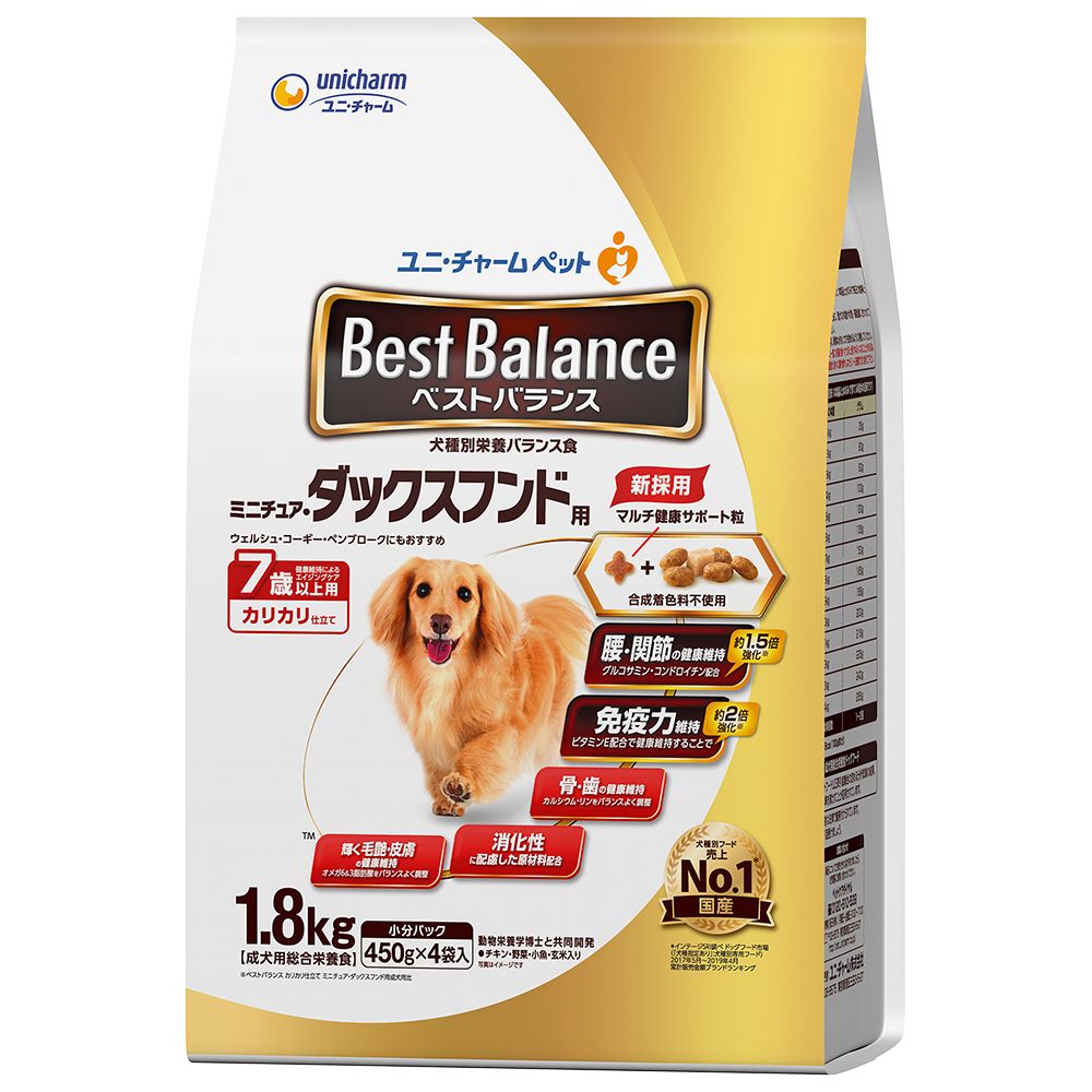 （まとめ買い）ベストバランス カリカリ仕立て ミニチュア/ダックスフンド用 7歳以上用 1.8kg [x4]