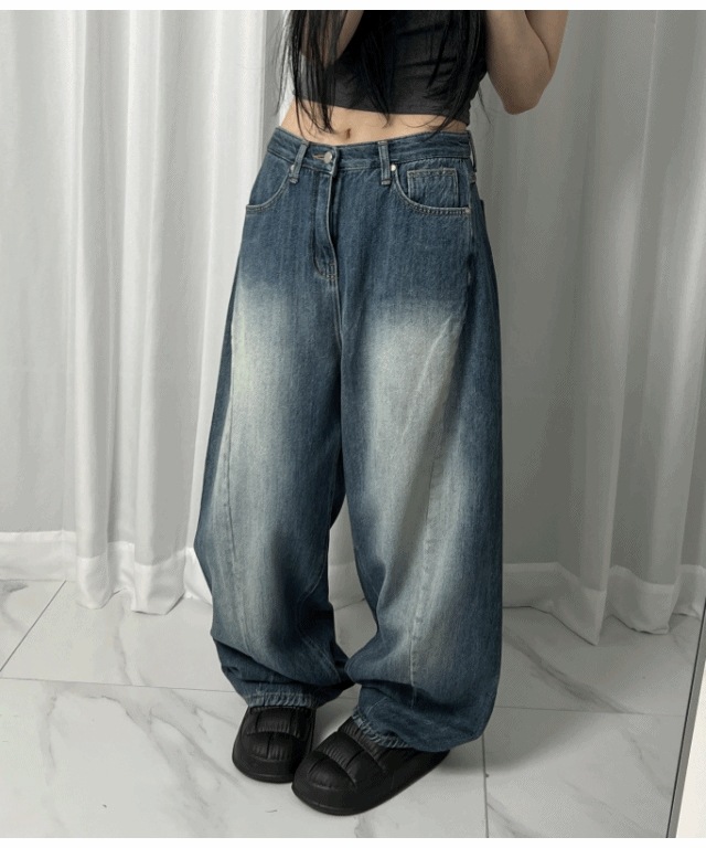 cutting balloon denim wide pants