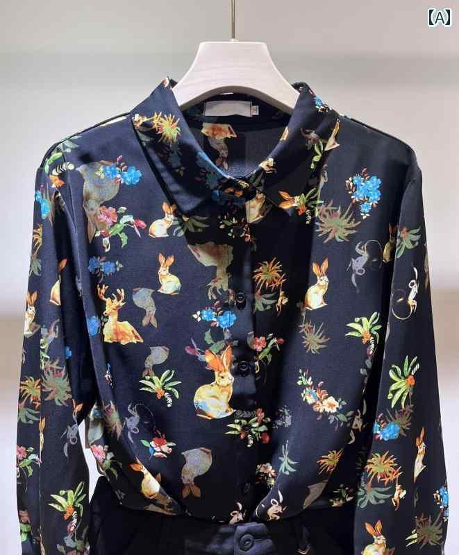 レディース　シャツ　レース Jiuyilan プリント シルクシャツ レディース 長袖 レイヤリング シャツ マルベリー シルク カーディガン トップ 2025 春 6,039円