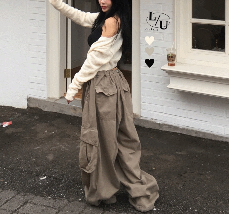 [長さ調節o/フィット保障] カーゴ ビッグポケット メガワデッド 季節の変わり目 ユニセックス バンディング ロング パンツ