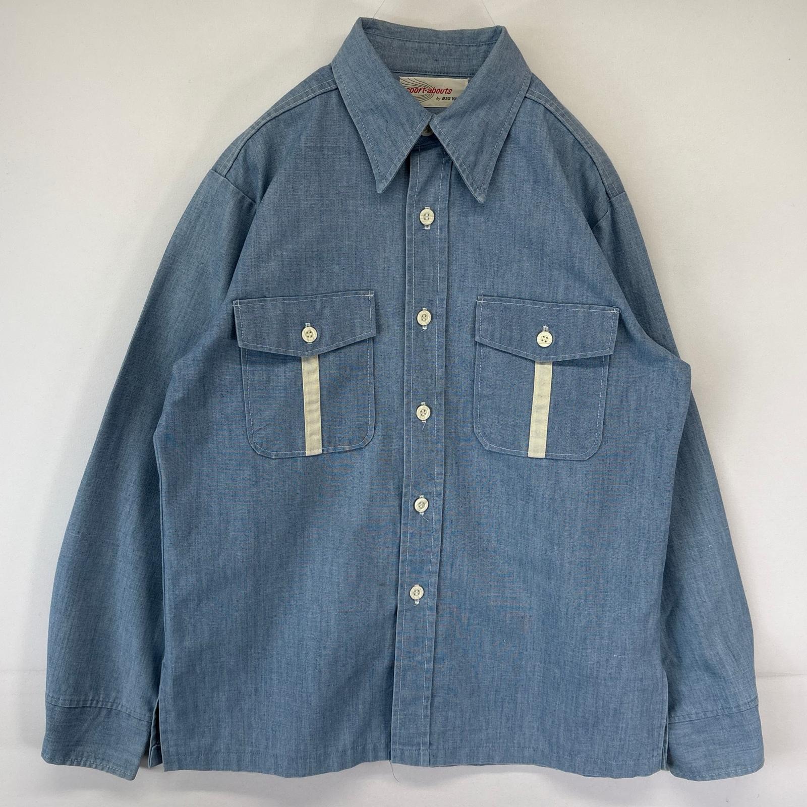 古着 70s/70年代 ヴィンテージ ビッグヤンク BIG YANK 長袖シャツ シャンブレー シャツジャケット 胸ポケット ボタン デニム 水色 メンズ